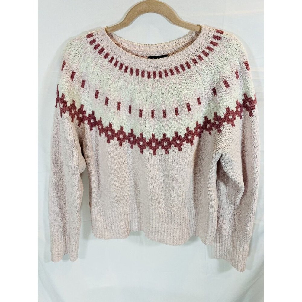 Sonoma Sweater Womens XL Pink White Soft Pullover Geometric Cotton Ladies.